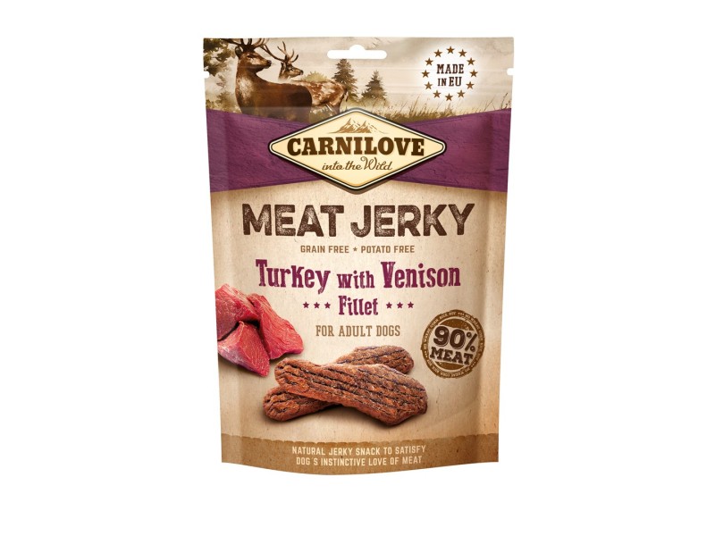 CARNILOVE Meat Jerky Turkey with Venison - dog snack - 100 g DLZCAVKSP0012 – CARNILOVE Храна за кучета