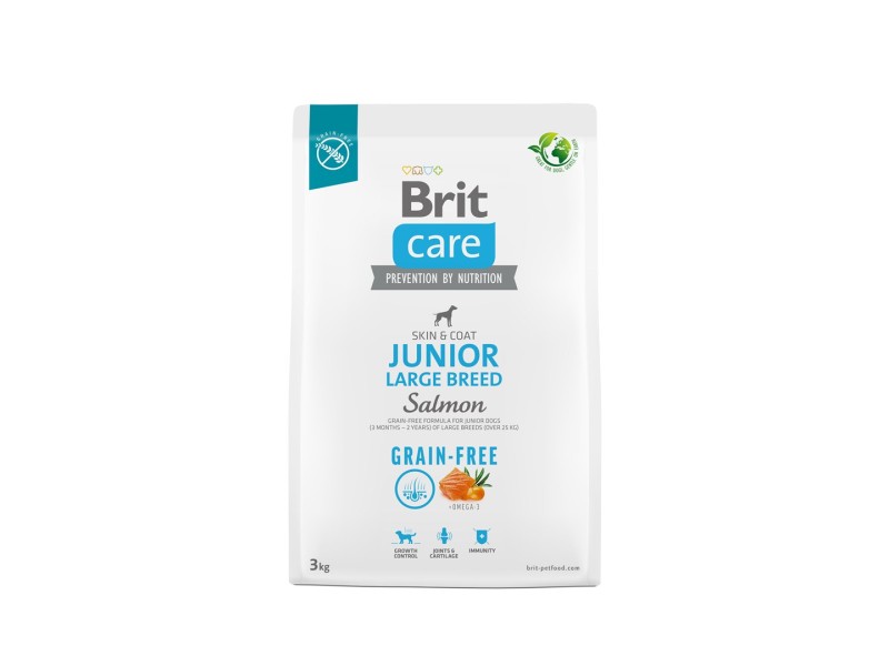 Dry food for young dog (3 months - 2 years), large breeds over 25 kg - Brit Care Dog Grain-Free Junior Large salmon 3kg 100-172200 – Brit Храна за кучета