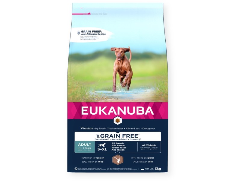 EUKANUBA Grain Free Adult All Breeds Venison - dry dog food - 3kg DLPEUKKAS0037 – EUKANUBA Храна за кучета