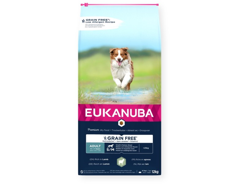 EUKANUBA Grain Free Adult Small&Medium Lamb - dry dog food - 12kg DLPEUKKAS0035 – EUKANUBA Храна за кучета