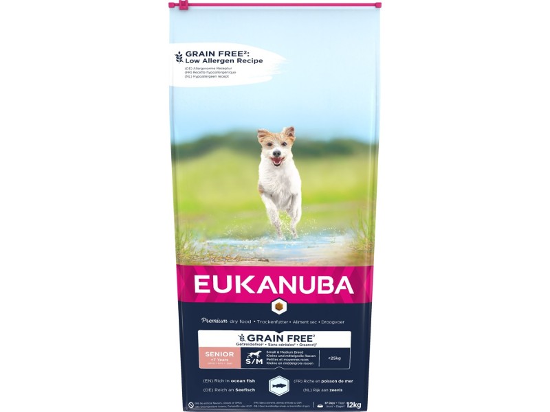 EUKANUBA Grain Free Senior small/medium breed, Ocean fish - dry dog food - 12 kg DLPEUKKAS0018 – EUKANUBA Храна за кучета