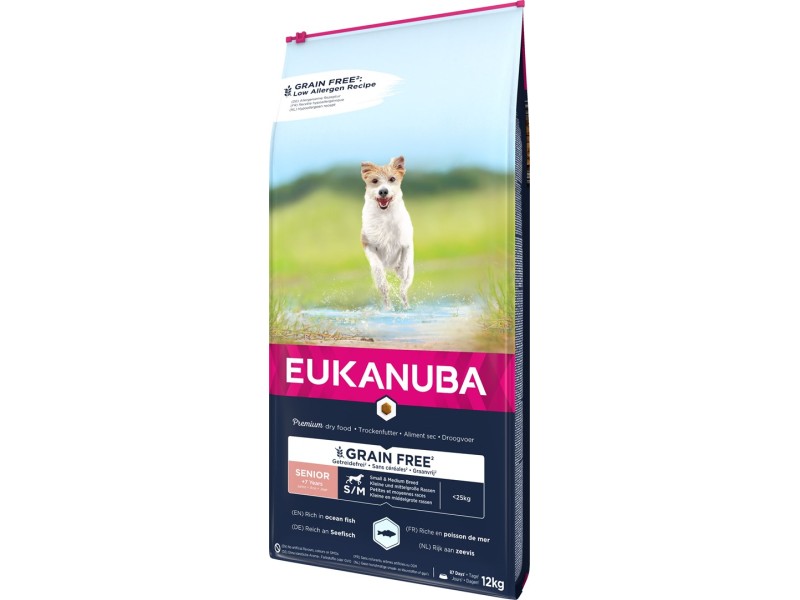 EUKANUBA Grain Free Senior small/medium breed, Ocean fish - dry dog food - 12 kg DLPEUKKAS0018 – EUKANUBA Храна за кучета