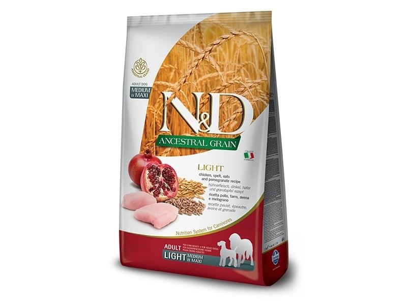 FARMINA N&D ANCESTRAL GRAIN DOG LIGHT - CHICKEN. SPELT.OATS AND POMEGRANATE ADULT MEDIUM & MAXI 12kg PND1200042 – Farmina Храна за кучета