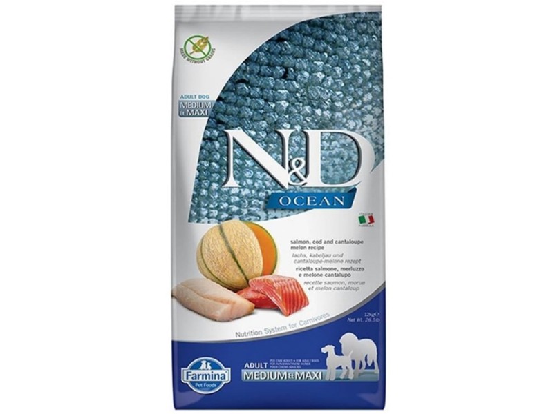 FARMINA N&D Ocean Dog Salmon, Cod, Cantaloupe, Melon Adult Medium&Maxi - dry dog food - 12 kg PND1200062 – Farmina Храна за кучета