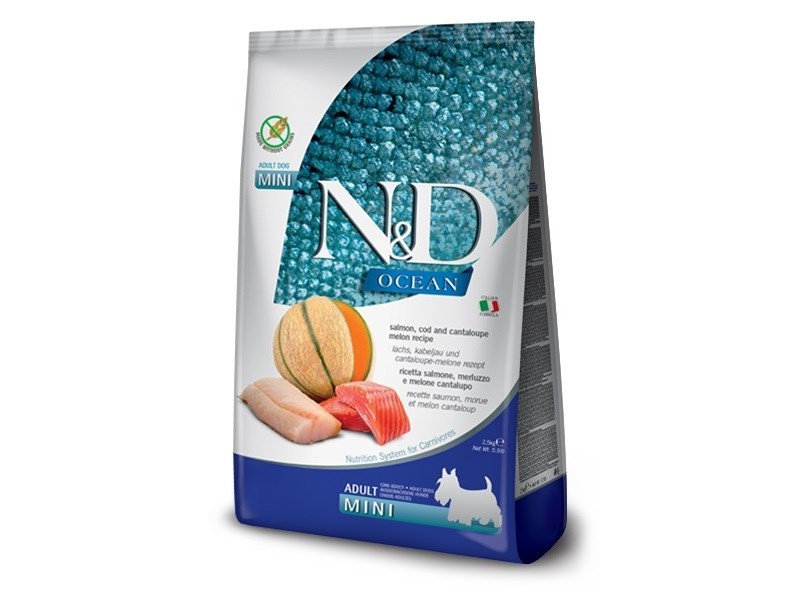 FARMINA N&D Ocean Dog Salmon, Cod, Cantaloupe, Melon Adult Mini - dry dog food - 2.5 kg PND0250128 – Farmina Храна за кучета