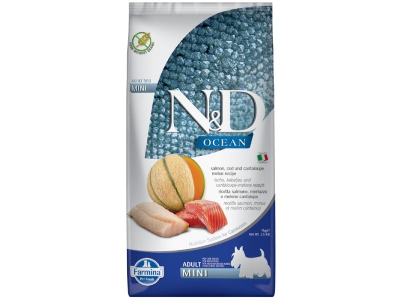 FARMINA N&D Ocean Dog Salmon, Cod, Cantaloupe, Melon Adult Mini - dry dog food - 7 kg PND0700074 – Farmina Храна за кучета