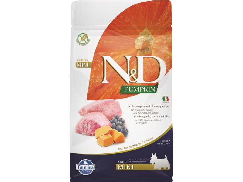 FARMINA N&D Pumpkin Dog Lamb & Blueberry Adult Mini - dry dog food - 800 g PND008501S – Farmina Храна за кучета