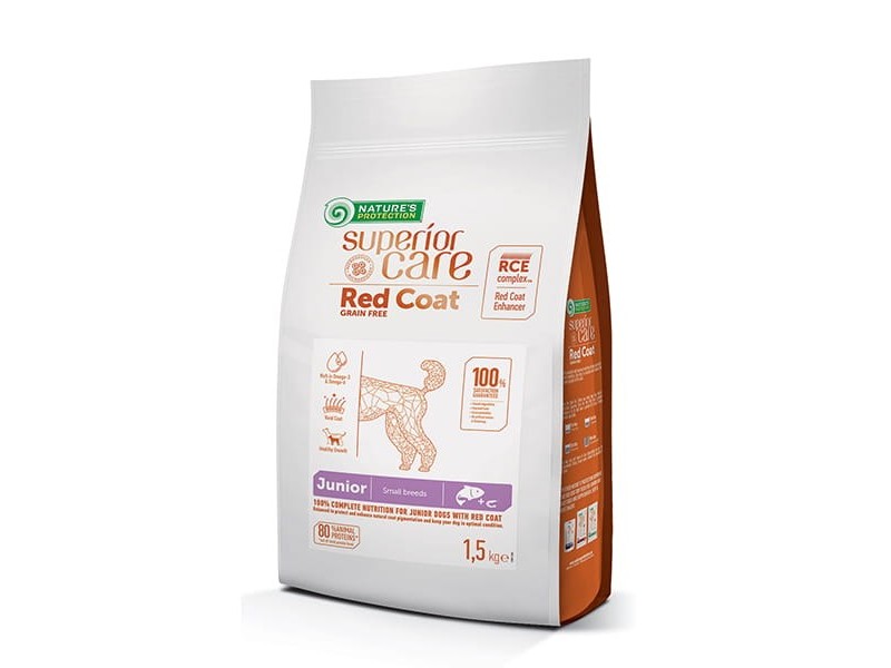 NATURES PROTECTION Superior Care Red Coat Grain Free Junior Small Salmon with Krill - dry food for puppies - 1.5 kg DLPNPOKAS0014 –  Храна за кучета