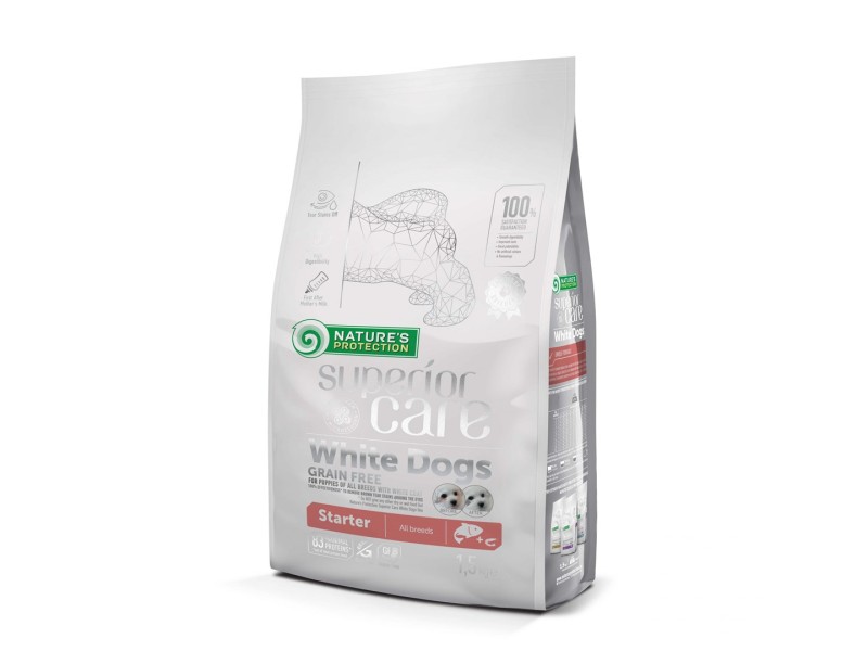 NATURES PROTECTION Superior Care White Dogs Grain Free Starter Salmon - dry food for white-coated puppies - 1.5 kg DLPNPOKAS0001 –  Храна за кучета