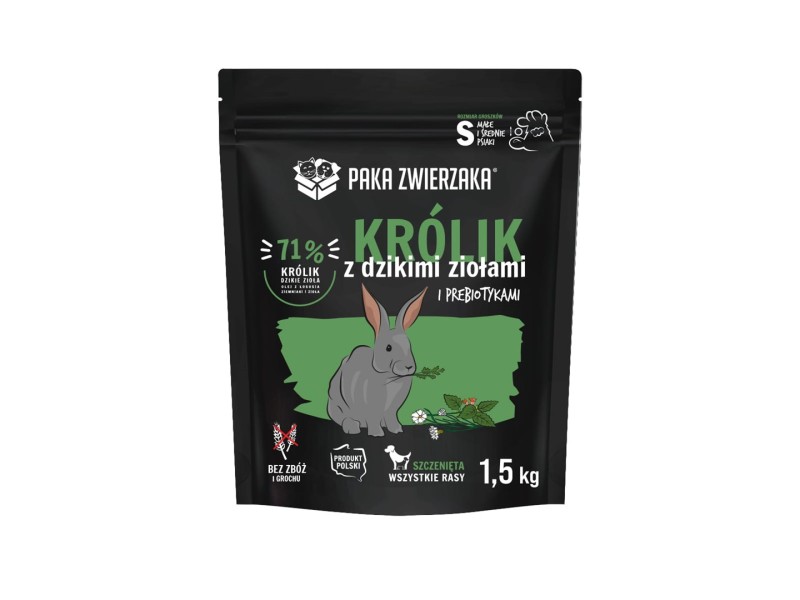 PAKA ZWIERZAKA Puppy Rabbit with wild herbs S - dry dog food - 1,5kg DLPPZWKAS0004 –  Храна за кучета