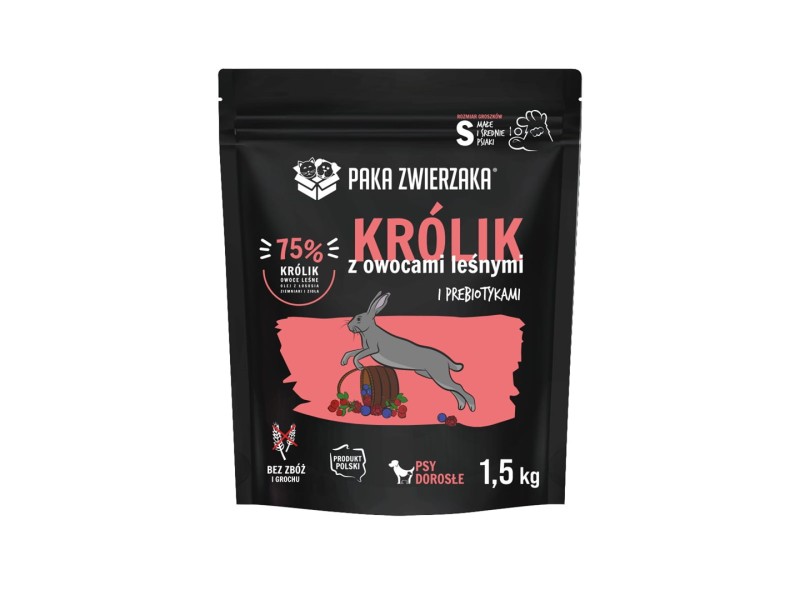 PAKA ZWIERZAKA Rabbit with forest fruits S - dry dog food - 1,5kg DLPPZWKAS0003 –  Храна за кучета
