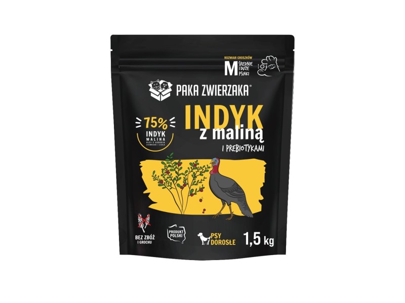PAKA ZWIERZAKA Turkey with raspberry M - dry dog food - 1,5kg DLPPZWKAS0001 –  Храна за кучета