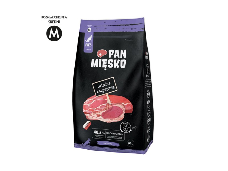 PAN MIĘSKO Veal with Lamb Senior Crunchy M - Dry Dog Food - 20kg PAN MIĘSKO Veal with Lamb Senior Crunchy M - Dry Dog Food - 20kg DLPPMIKAS0048 – PAN MIĘSKO Храна за кучета