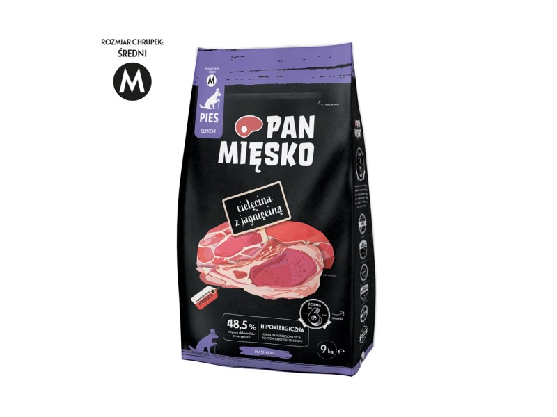 PAN MIĘSKO Veal with Lamb Senior Crunchy M - Dry Dog Food - 9kg DLPPMIKAS0047 – PAN MIĘSKO Храна за кучета