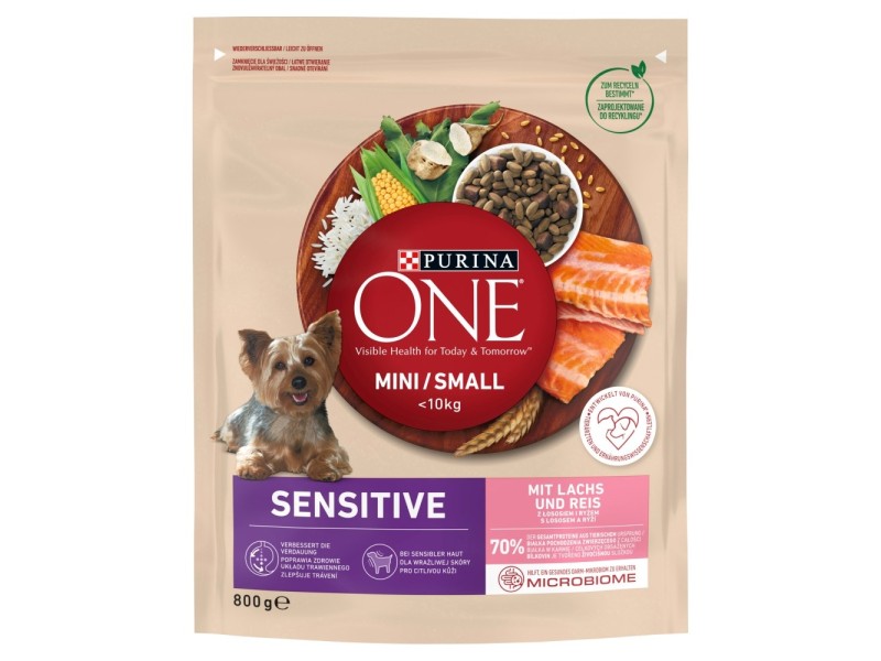 PURINA One Mini/Small Sensitive Salmon, rice - dry dog food - 800 g DLZPUIKSP0095 – PURINA NESTLE Храна за кучета