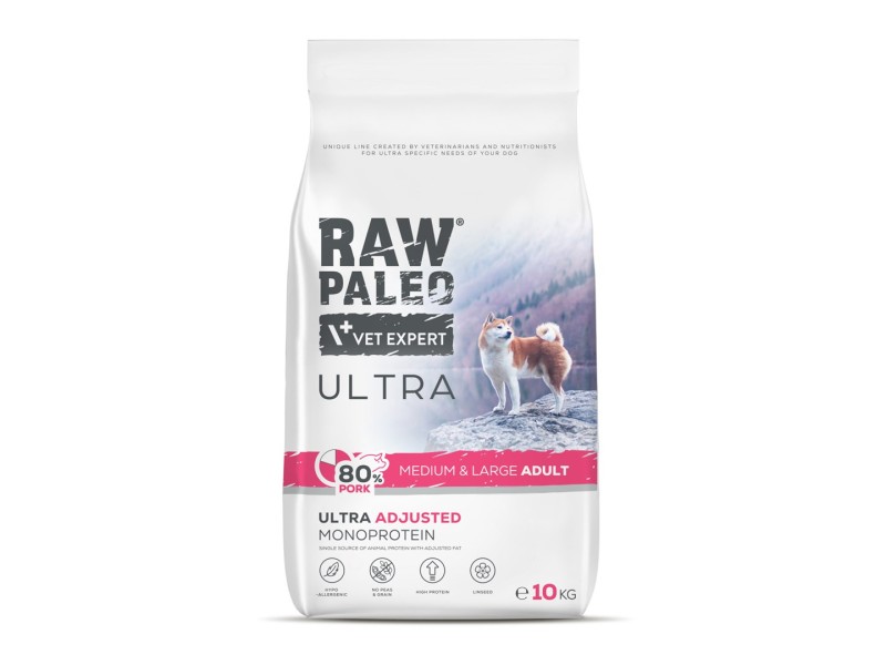 RAW PALEO Ultra Pork Medium & Large Adult - dry dog food - 10kg DLPVEEKAS0035 – VetExpert Храна за кучета