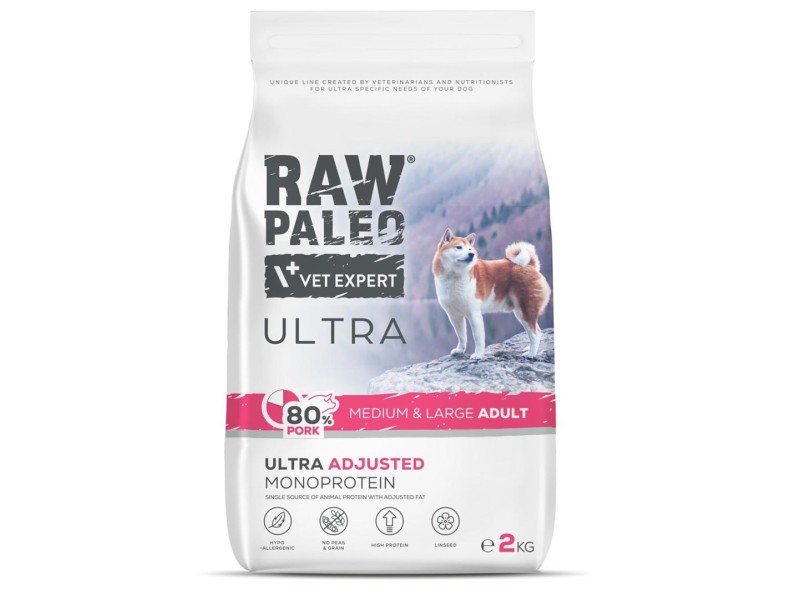 RAW PALEO Ultra Pork Medium & Large Adult - dry dog food - 2kg DLPVEEKAS0026 – VetExpert Храна за кучета