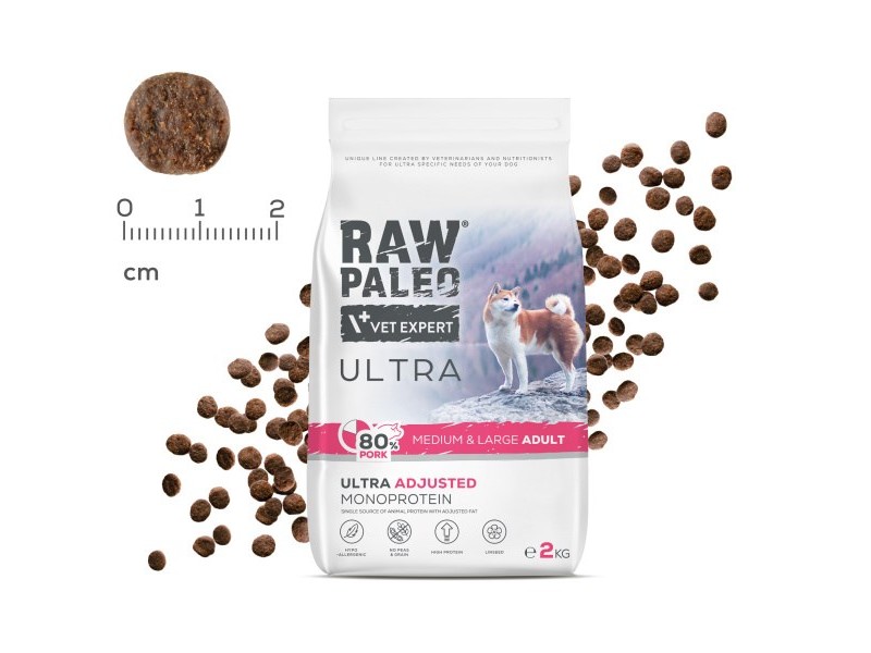 RAW PALEO Ultra Pork Medium & Large Adult - dry dog food - 2kg DLPVEEKAS0026 – VetExpert Храна за кучета