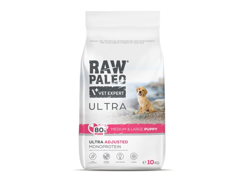 RAW PALEO Ultra Pork Medium & Large Puppy - dry dog food - 10kg DLPVEEKAS0031 – VetExpert Храна за кучета
