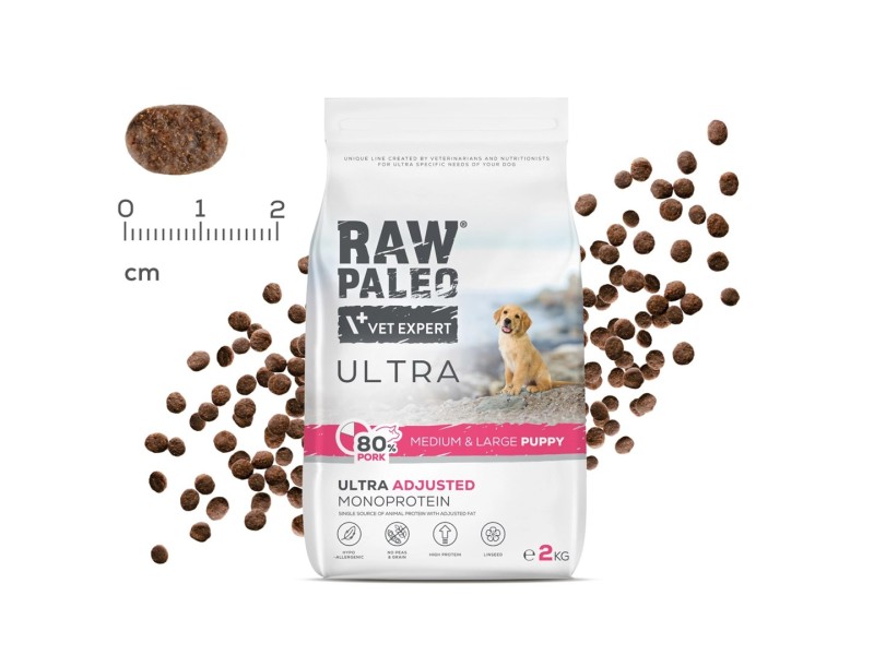 RAW PALEO Ultra Pork Medium & Large Puppy - dry dog food - 10kg DLPVEEKAS0031 – VetExpert Храна за кучета