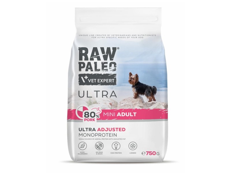 RAW PALEO Ultra Pork Mini Adult - dry dog food - 750g DLPVEEKAS0027 – VetExpert Храна за кучета