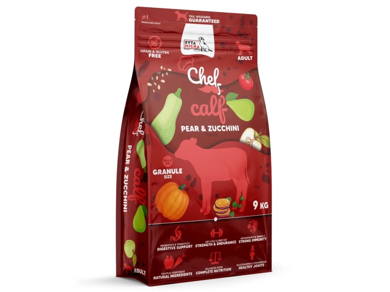 SYTA MICHA Chef Calf, pear and zucchini - dry dog food - 9kg SYTA MICHA Chef Calf, pear and zucchini - dry dog food - 9kg DLPSMHKAS0008 – SYTA MICHA Храна за кучета