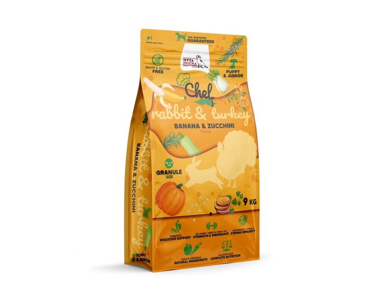 SYTA MICHA Chef Puppy Rabbit, turkey, banana and zucchini - dry dog food - 9kg DLPSMHKAS0016 – SYTA MICHA Храна за кучета