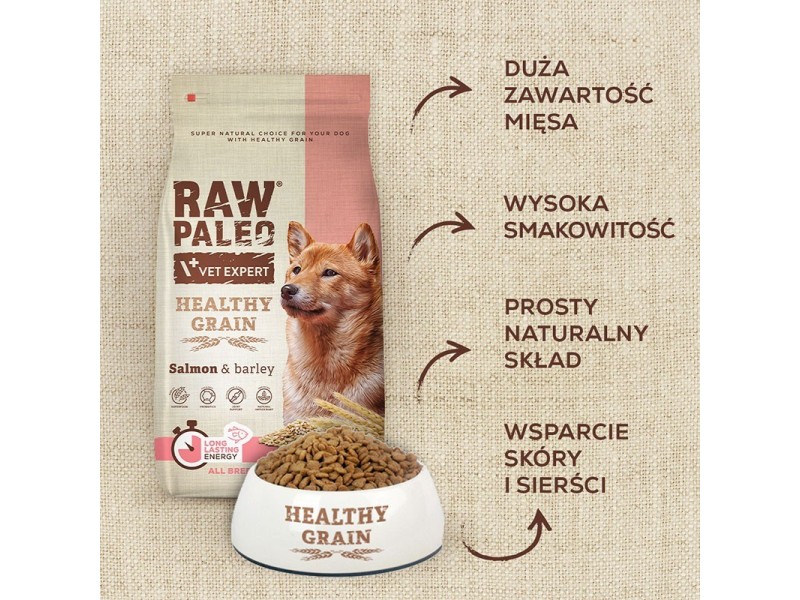 VET EXPERT Raw Paleo Healthy Grain Adult Salmon and Barley - dry dog ​​food - 10 kg DLPVEEKAS0021 – VetExpert Храна за кучета