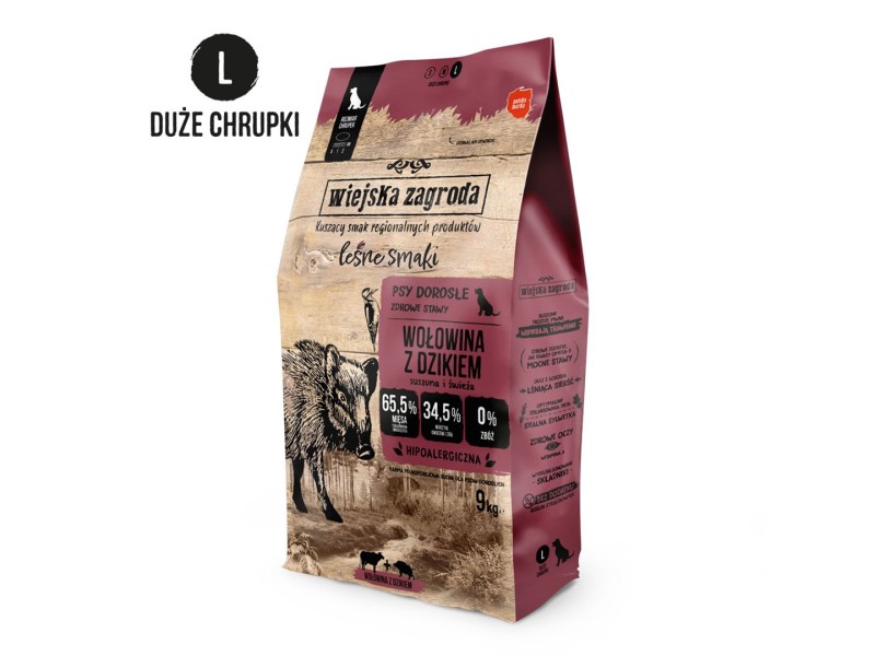 WIEJSKA ZAGRODA Beef with Wild Boar L – dry dog food – 9kg DLPWZAKAS0017 – wiejska zagroda Храна за кучета