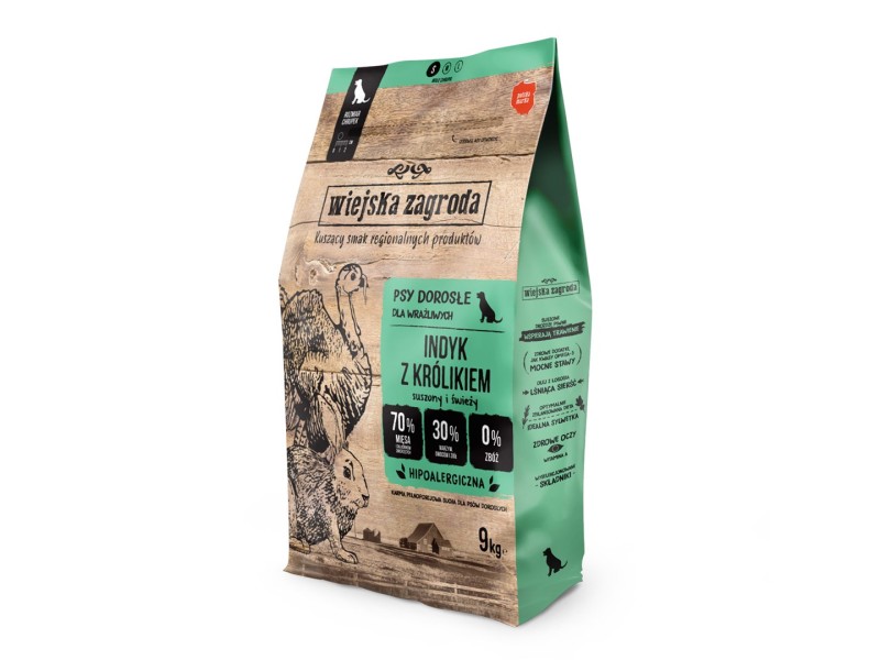 WIEJSKA ZAGRODA Turkey with Rabbit S – dry dog food – 9kg DLPWZAKAS0051 – wiejska zagroda Храна за кучета