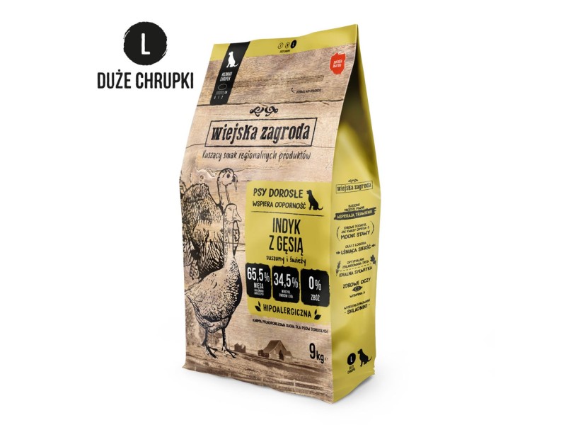 WIEJSKA ZAGRODA Turkey with goose L - dry dog food - 9kg DLPWZAKAS0013 – wiejska zagroda Храна за кучета