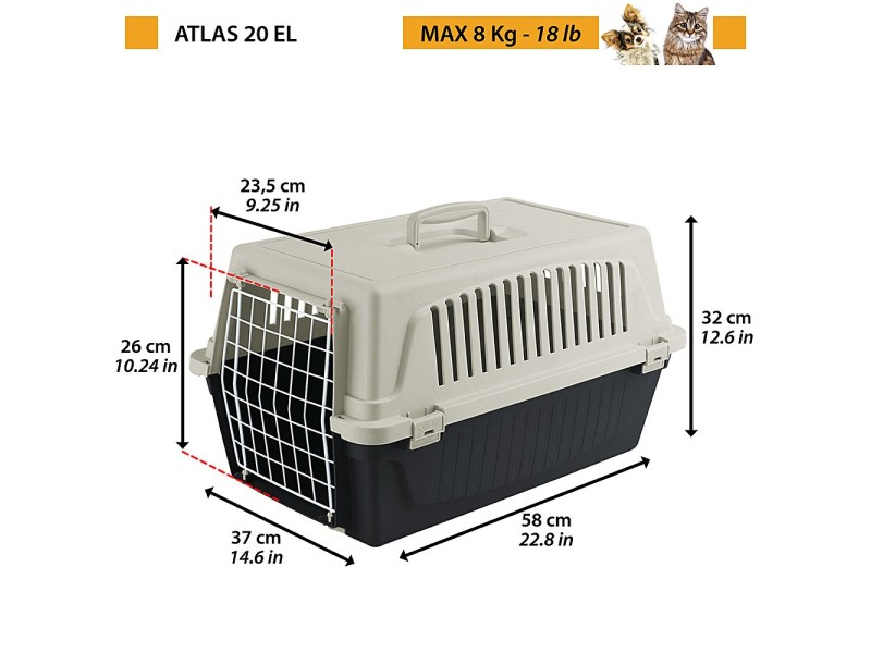FERPLAST Atlas 20 EL - pet carrier, grey black 73008717ELPA – FERPLAST Клетки и хранилки