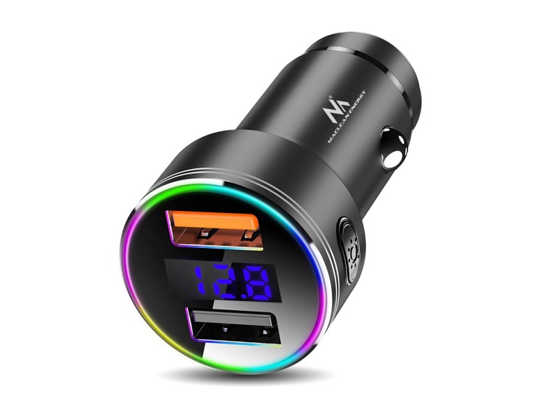 Maclean MCE375 Dual Car Charger with Display Cigarette Lighter Socket Aluminum Voltmeter USB 1x QC 3.0, USB 1x 5V/2.4A, RGB LED MCE375 – Maclean Авто електроника