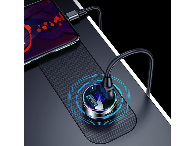 Maclean MCE375 Dual Car Charger with Display Cigarette Lighter Socket Aluminum Voltmeter USB 1x QC 3.0, USB 1x 5V/2.4A, RGB LED MCE375 – Maclean Авто електроника