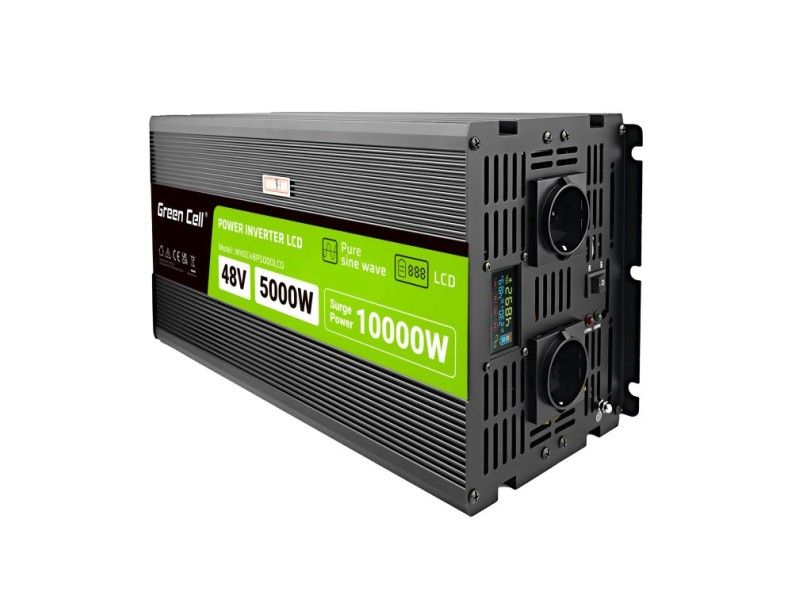Green Cell Przetwornica napicia PowerInverter LCD 48 V 5000W/10000W Przetwornica samochodowa z wywietlaczem - czysty sinus 10 kVA Black INVGC48P5000LCD – Green Cell Инвертори фотоволтаични системи