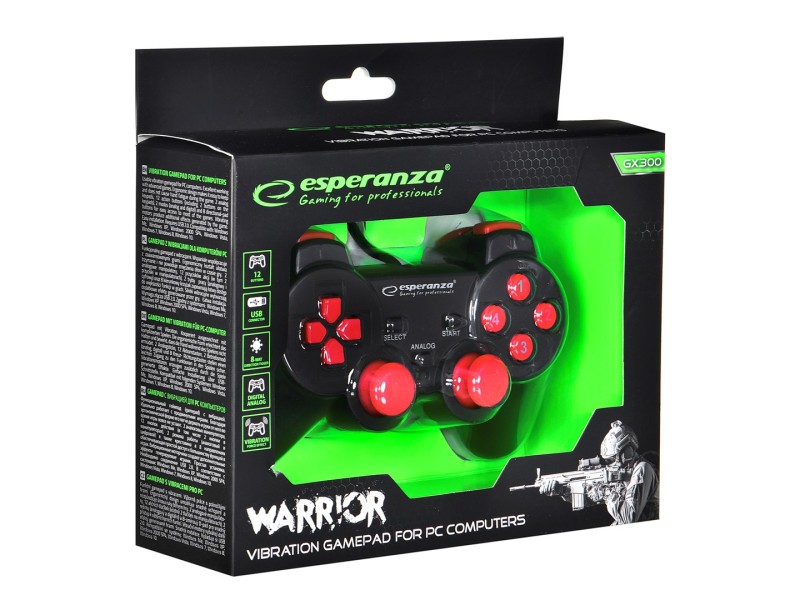 Esperanza EGG102R Gaming Controller Black, Red USB 2.0 Gamepad Analogue / Digital PC EGG102R – Esperanza Геймпадове, джойстици и волани