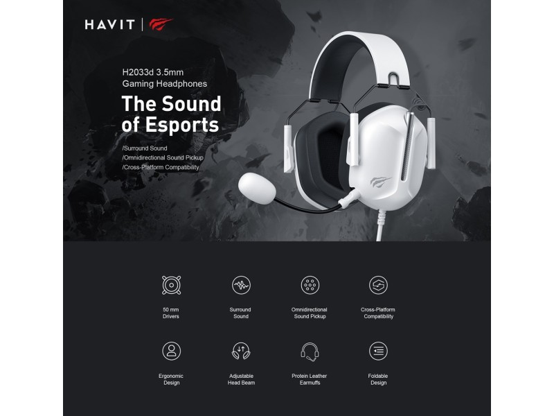 Havit H2033D Gaming Kulaklık Beyaz Headset Wired & Wireless In-ear White H2033d – HAVIT Слушалки за конзоли