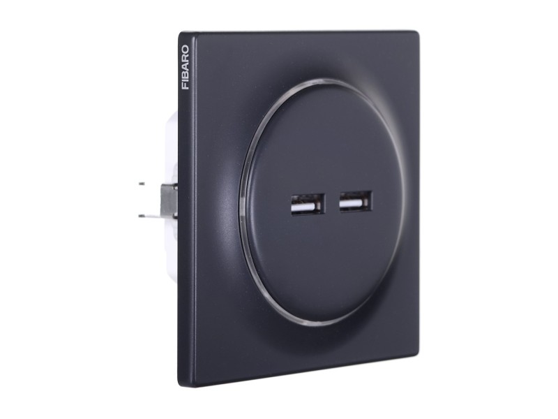Fibaro FGWU-021-8 socket-outlet 2x USB Black FGWU-021-8 – FIBARO Smart home