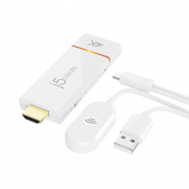 Audio/video wireless transmitter and receiver j5create JVAW76 Screencast 4K Wireless Display Adapter white