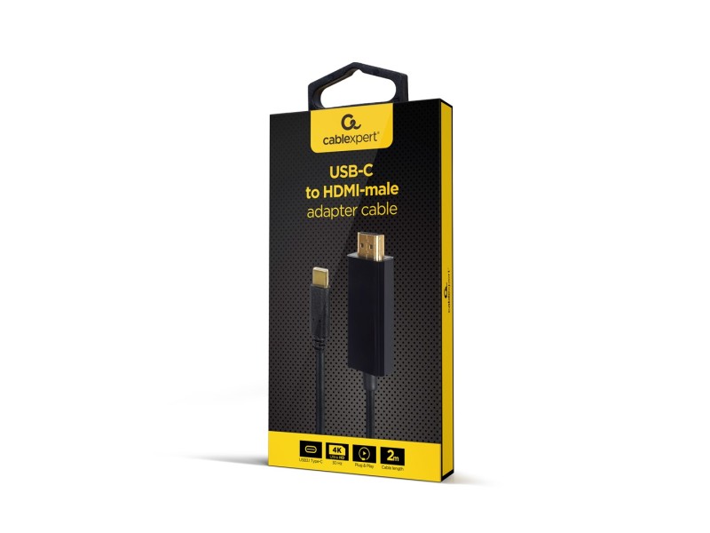 Gembird A-CM-HDMIM-01 USB-C male to HDMI-male adapter, 4K 30Hz, 2m, black A-CM-HDMIM-01 – GEMBIRD Адаптери