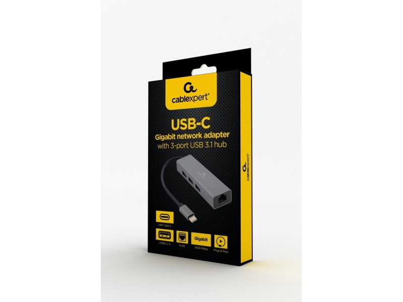 Gembird A-CMU3-LAN-01 USB-C Gigabit network adapter with 3-port USB 3.1 hub A-CMU3-LAN-01 – GEMBIRD Адаптери