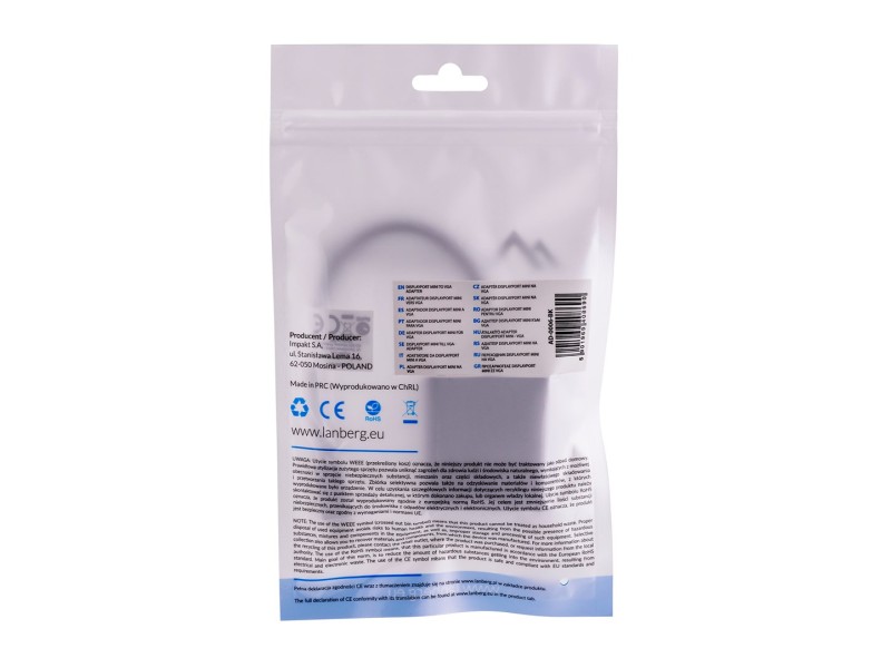 Lanberg AD-0006-BK video cable adapter 0.2 m VGA (D-Sub) Mini DisplayPort Black AD-0006-BK – Lanberg  Адаптери