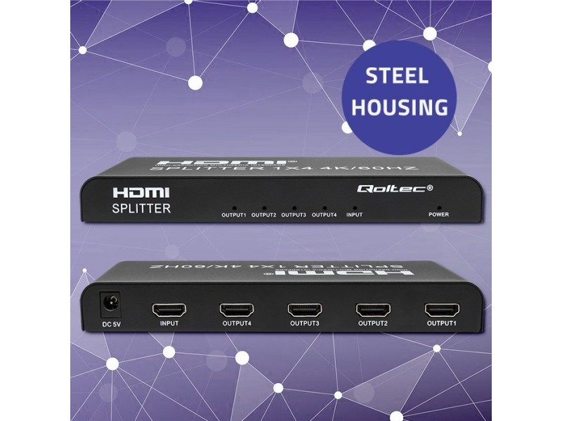 Qoltec 51799 Active HDMI Splitter 4 x HDMI 4K x 2K | 6Gb/s | 60Hz 51799 – Qoltec Адаптери