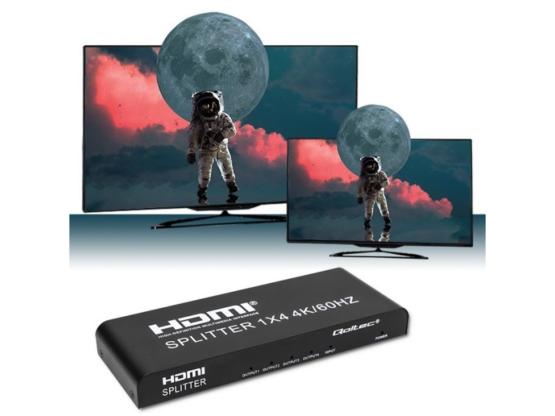 Qoltec 51799 Active HDMI Splitter 4 x HDMI 4K x 2K | 6Gb/s | 60Hz 51799 – Qoltec Адаптери