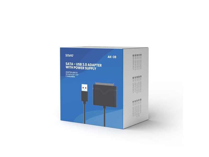 SAVIO AK-39  USB 3.0 - SATA III adapter for 3.5″/2,5 drives with power supply Black AK-39 – SAVIO Адаптери