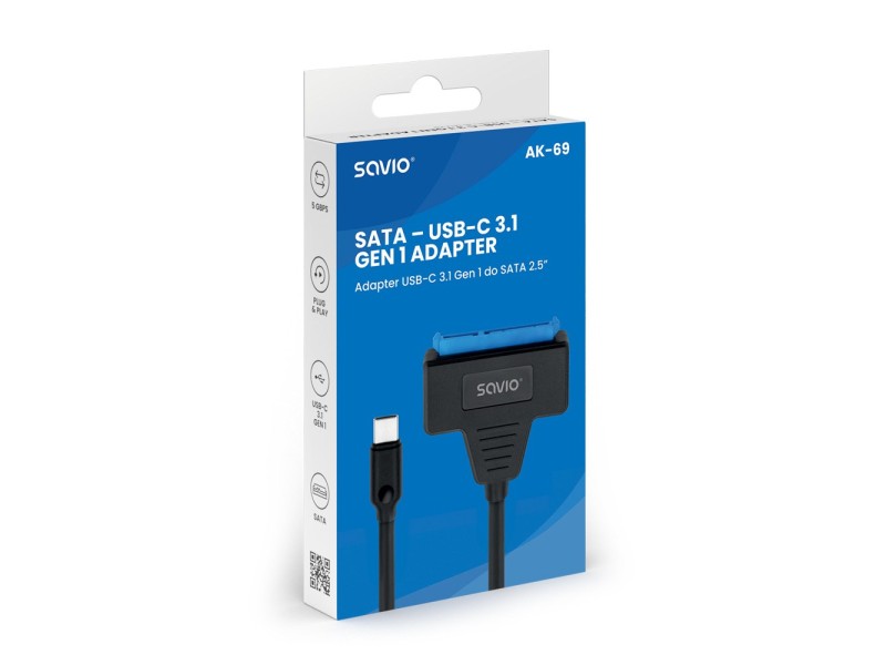 SAVIO AK-69 Adapter USB-C 3.1 Gen 1 (M) - SATA (F) for 2.5 drives AK-69 – SAVIO Адаптери