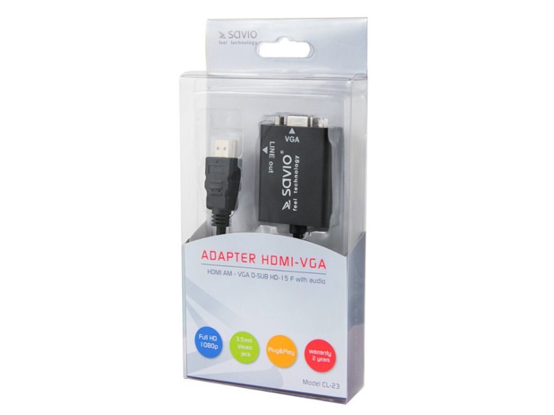 Savio CL-23 video cable adapter 0.5 m VGA (D-Sub) HDMI Type A (Standard) Black cl-23 – SAVIO Адаптери