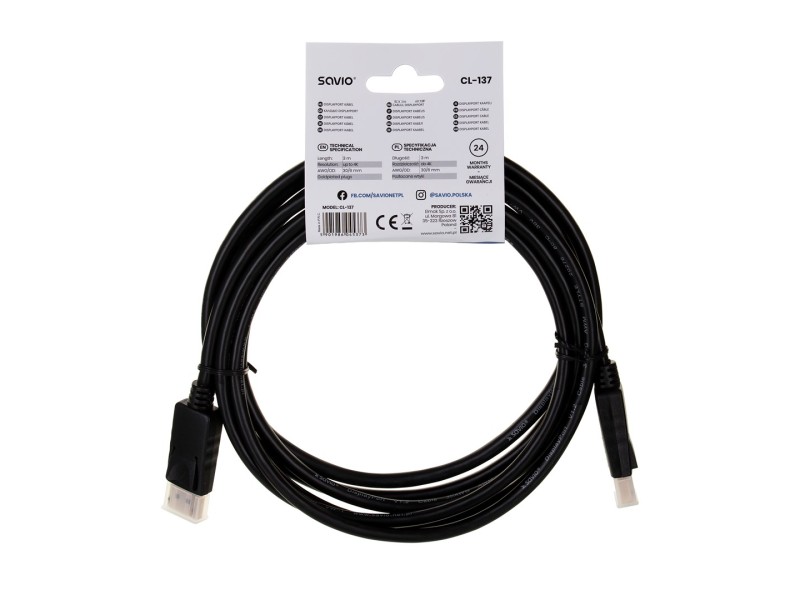 Savio CL-137 DisplayPort cable 3 m Black CL-137 – SAVIO HDMI кабели