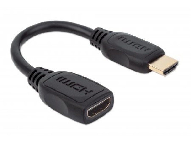 Manhattan HDMI with Ethernet Extension Cable, 4K@60Hz (Premium High Speed), Male to Female, Cable 20cm, Black, Ultra HD 4k x 2k, Fully Shielded, Gold Plated Contacts, Lifetime Warranty, Polybag 354523 – Manhattan HDMI кабели