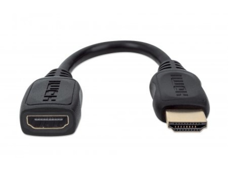 Manhattan HDMI with Ethernet Extension Cable, 4K@60Hz (Premium High Speed), Male to Female, Cable 20cm, Black, Ultra HD 4k x 2k, Fully Shielded, Gold Plated Contacts, Lifetime Warranty, Polybag 354523 – Manhattan HDMI кабели